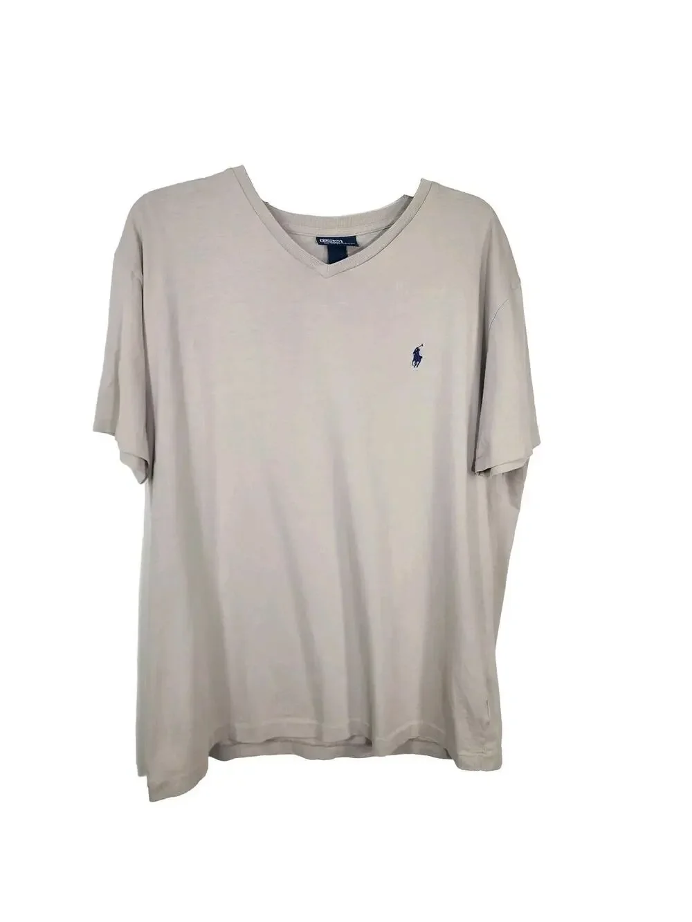 Polo Ralph Lauren Mens T Shirt Large Gray Short Sleeve Blue Pony Cotton V Neck